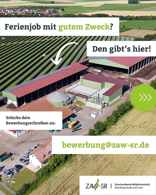 Luftaufnahme Kompostwerk mit Hinweis auf Ferienjob.