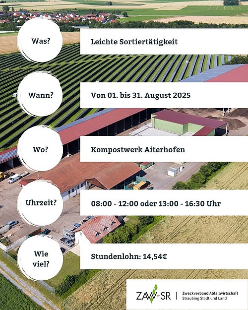 Luftaufnahme Kompostwerk mit Hinweis auf Ferienjob.